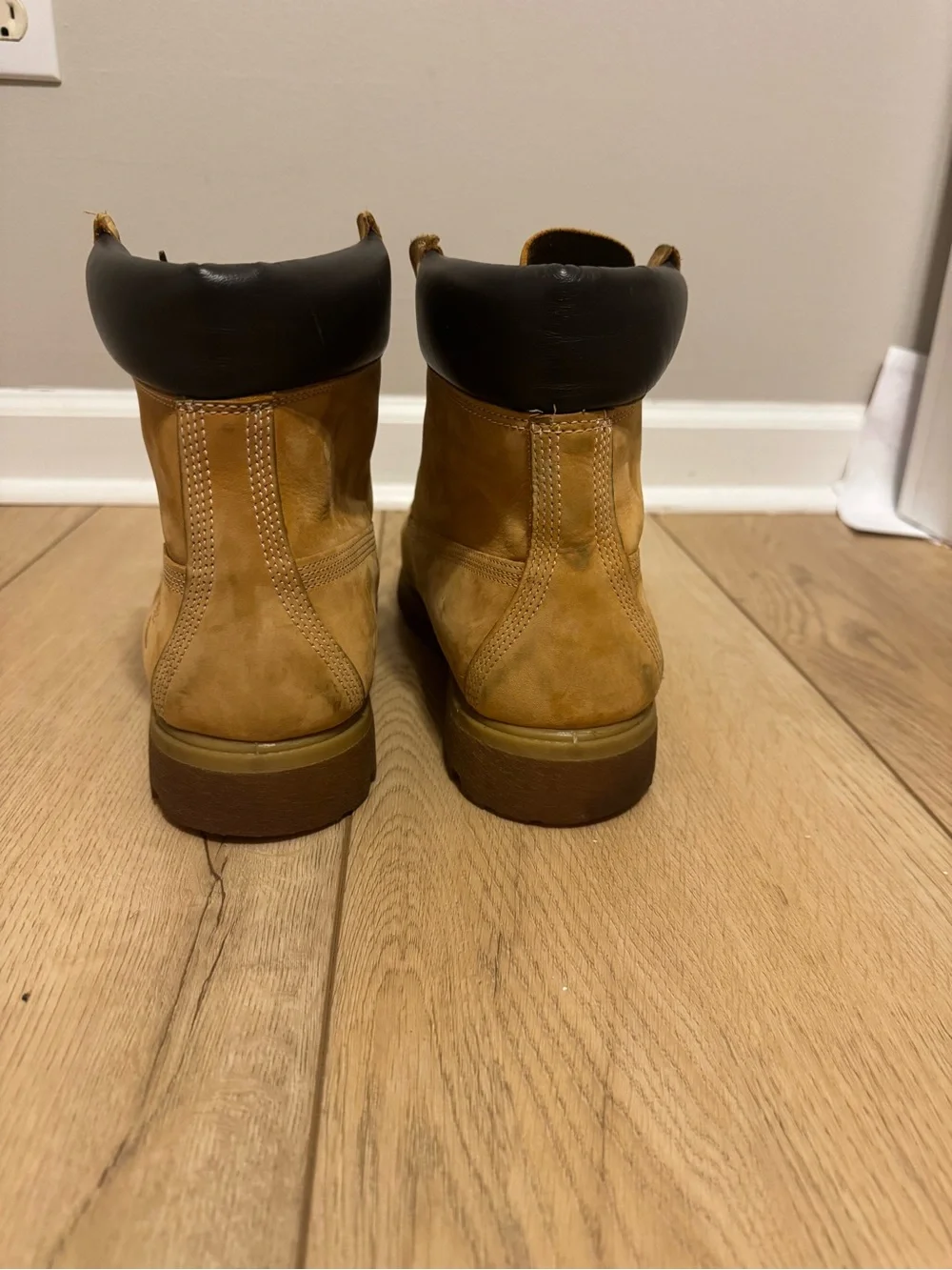 Timberland Wheat Nubuck Work Boot with Dark Brown Collar
